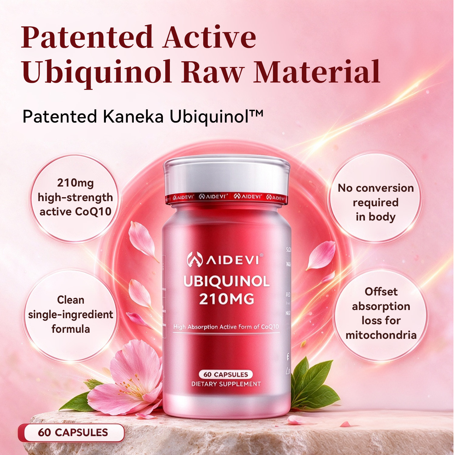 AIDEVI Kaneka Ubiquinol 210mg – Salud Cardíaca Avanzada y Absorción de CoQ10 – 60 Softgels